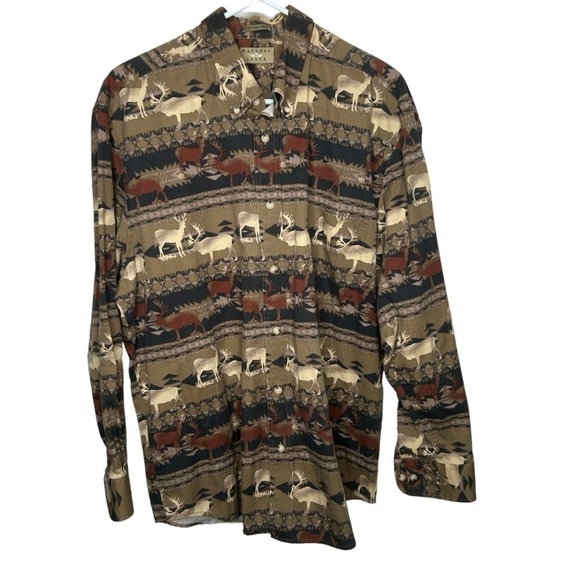 Natural Issue Men’s Button Front Deer Print L/S Shirt Size Large Hunting - Picture 1 of 3